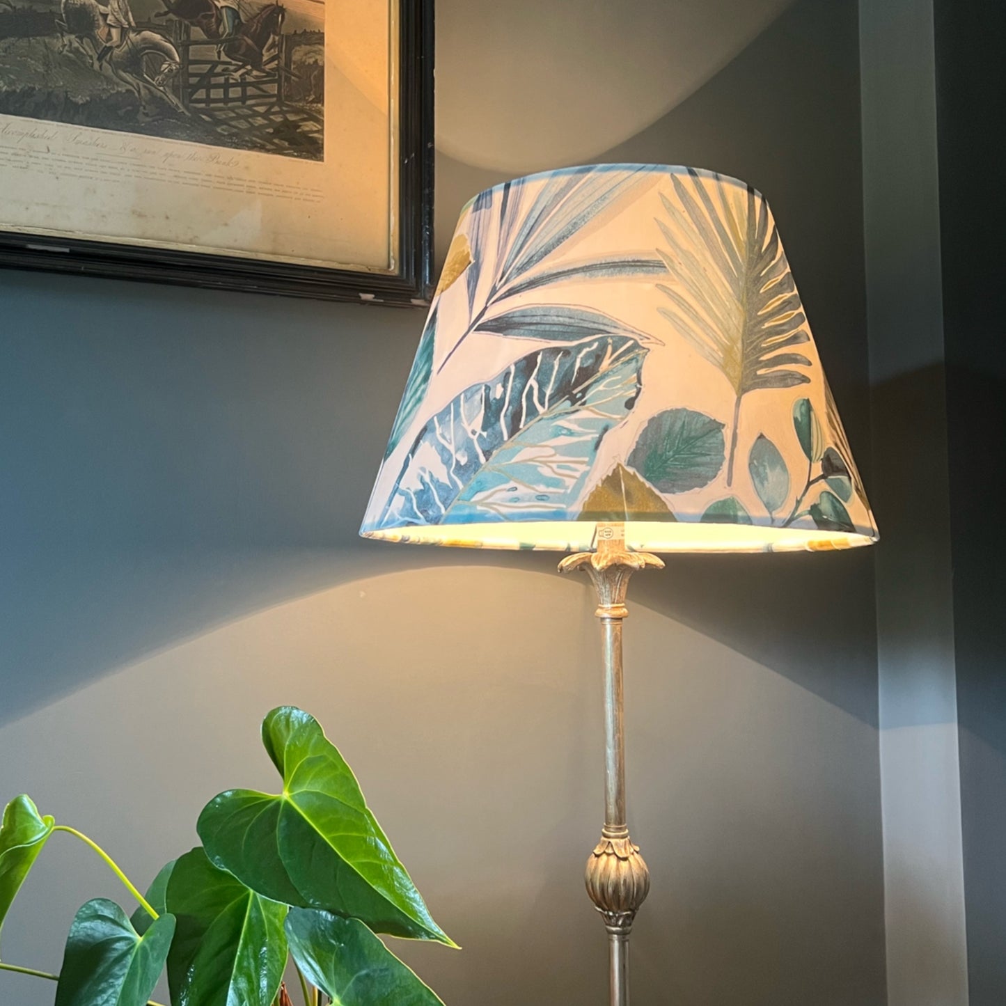 Rainforest velvet, in blue and green coolie lampshade/ ceiling light shade, empire lampshade