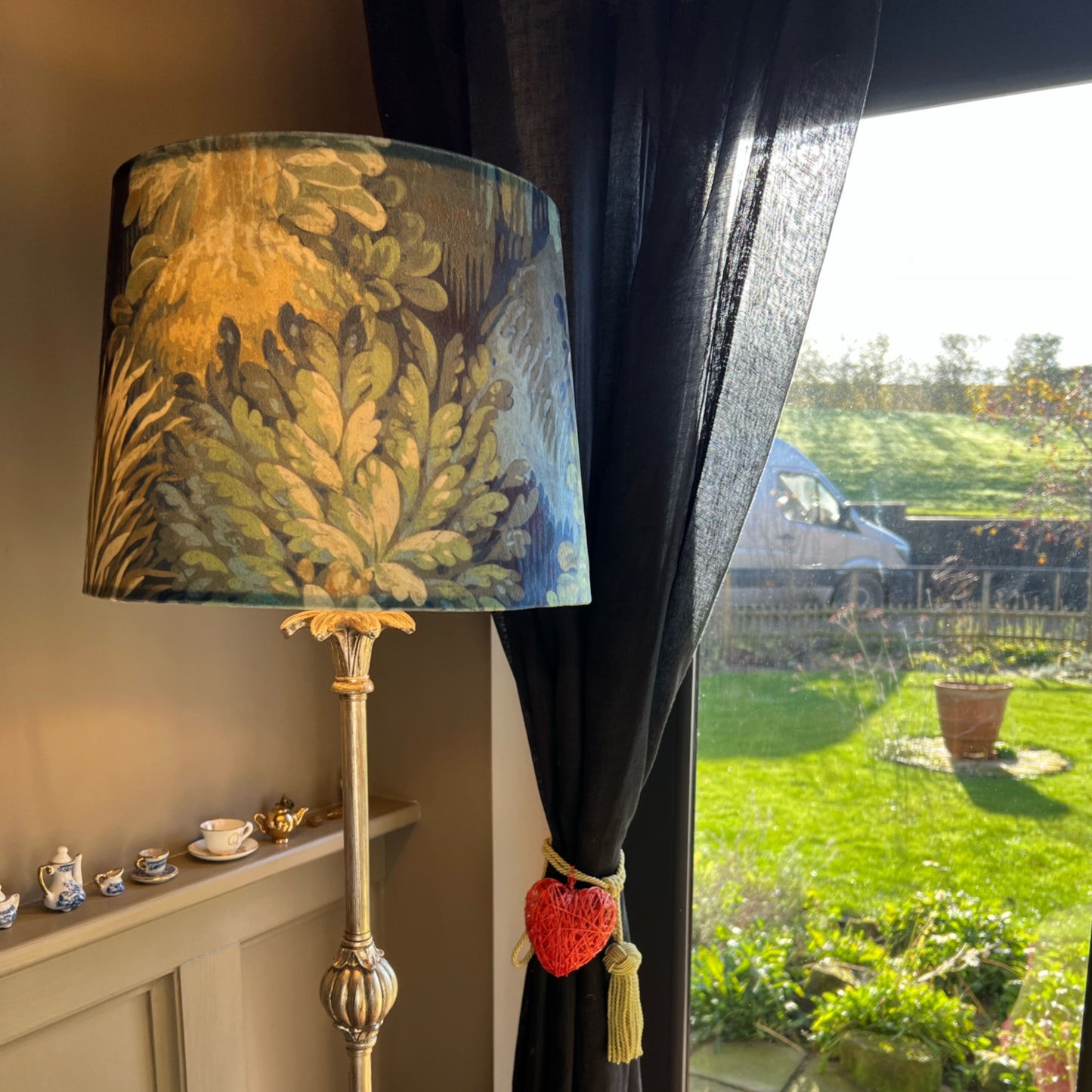 Forbidden forest velvet french drum lampshade/ ceiling light shade, empire lampshade