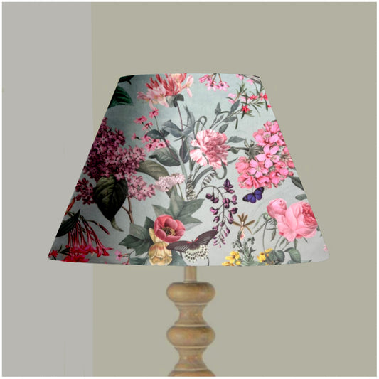 Butterfly floral velvet coolie lampshade/ ceiling shade, in light blue, empire lampshade