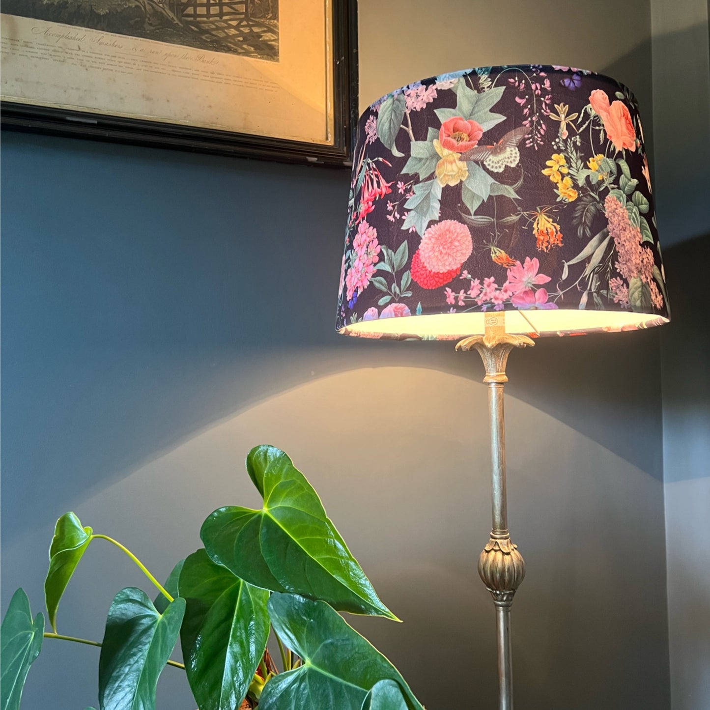 Butterfly floral velvet french drum lampshade/ ceiling light shade, empire lampshade, midnight