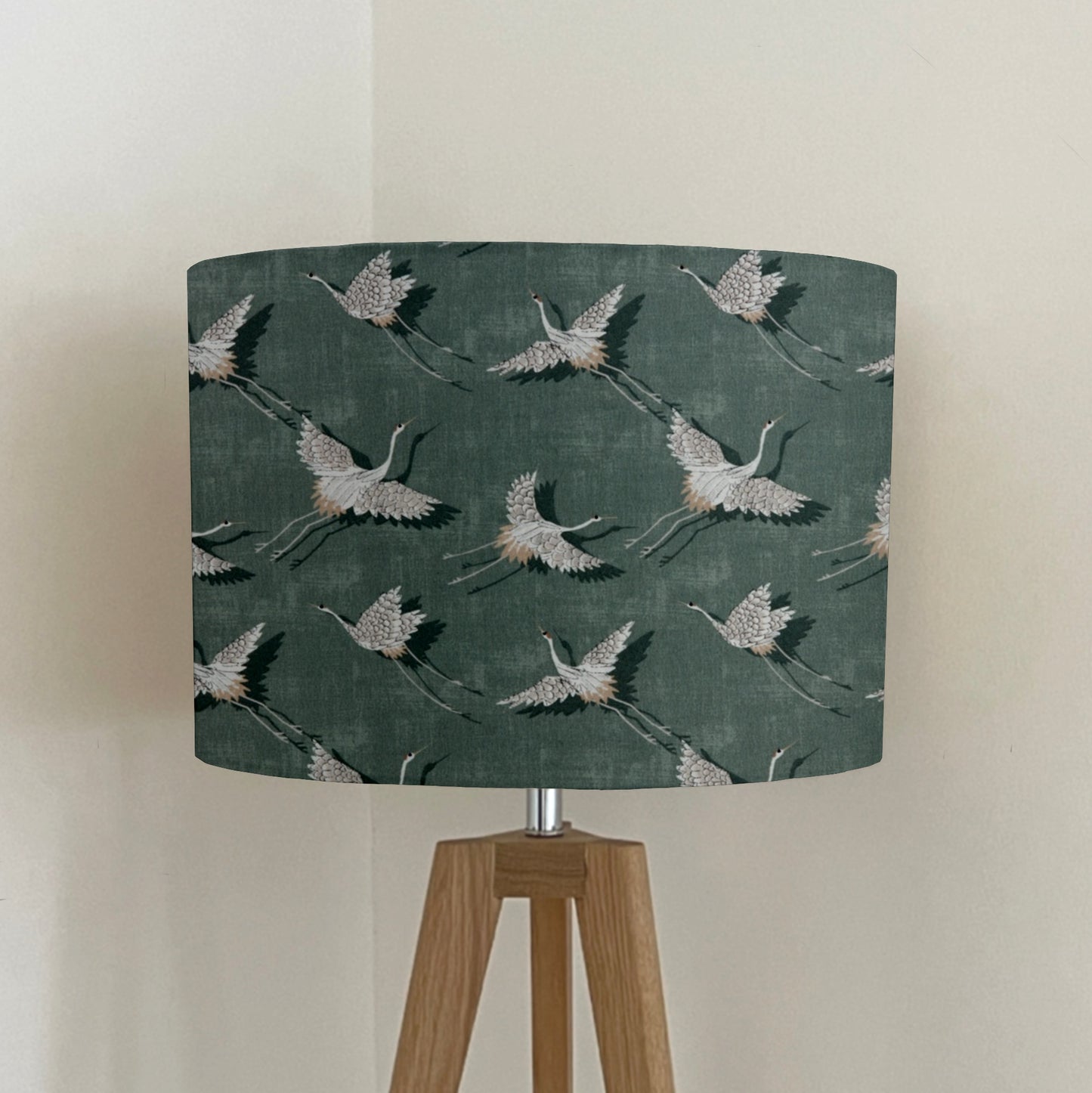 Flying birds drum lampshade/ ceiling shade, in olive, with a white lining