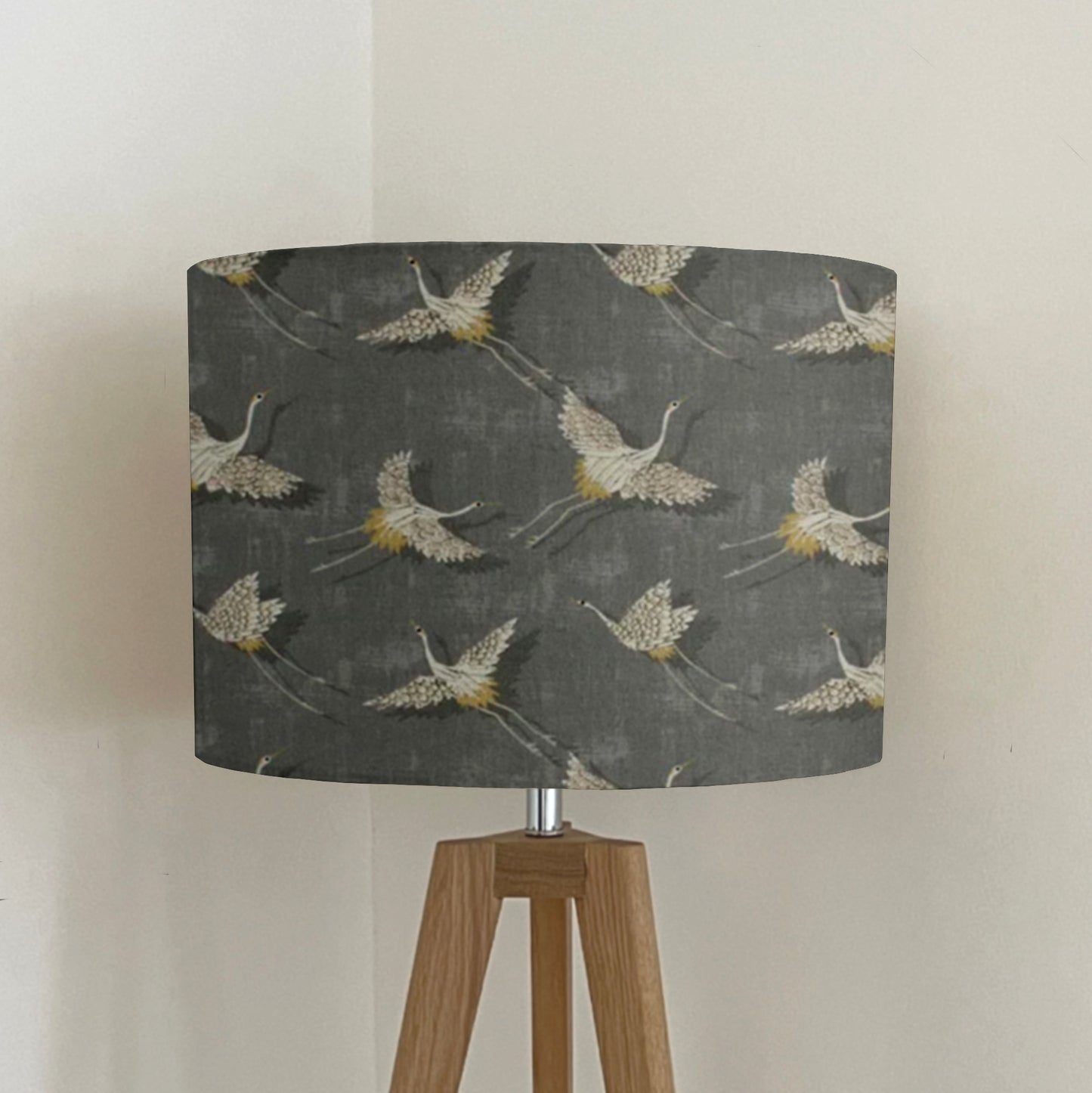 Flying birds drum lampshade/ ceiling shade, in slate, with a white lining