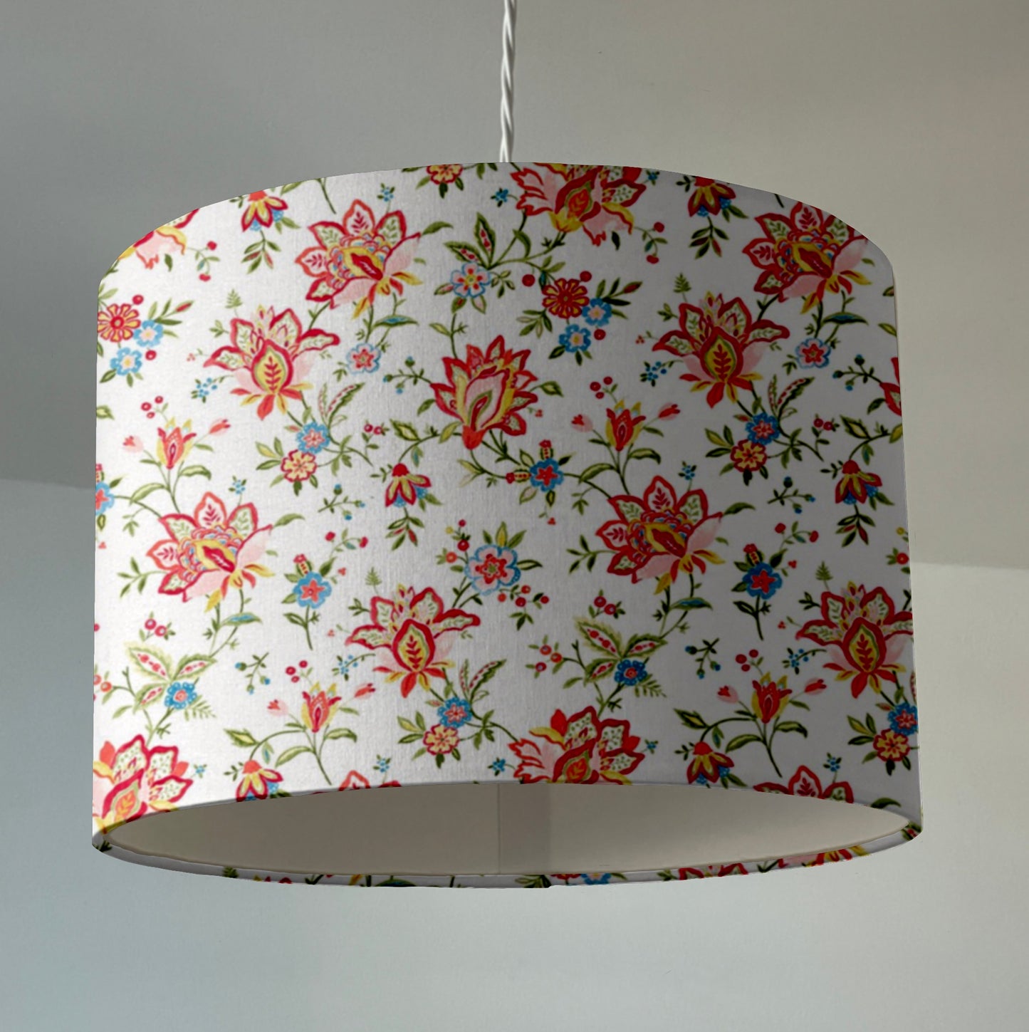 Ornella pink flowers cotton drum lampshade/ ceiling shade, with a white lining