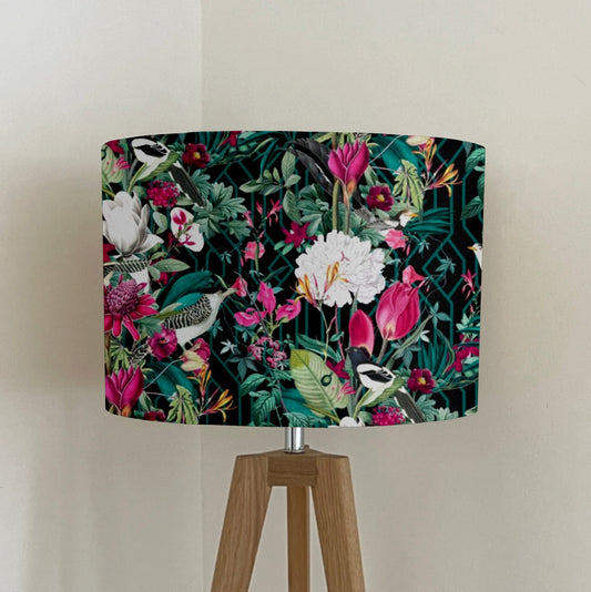 Botanical geometric black velvet lampshade / ceiling shade, with a white lining