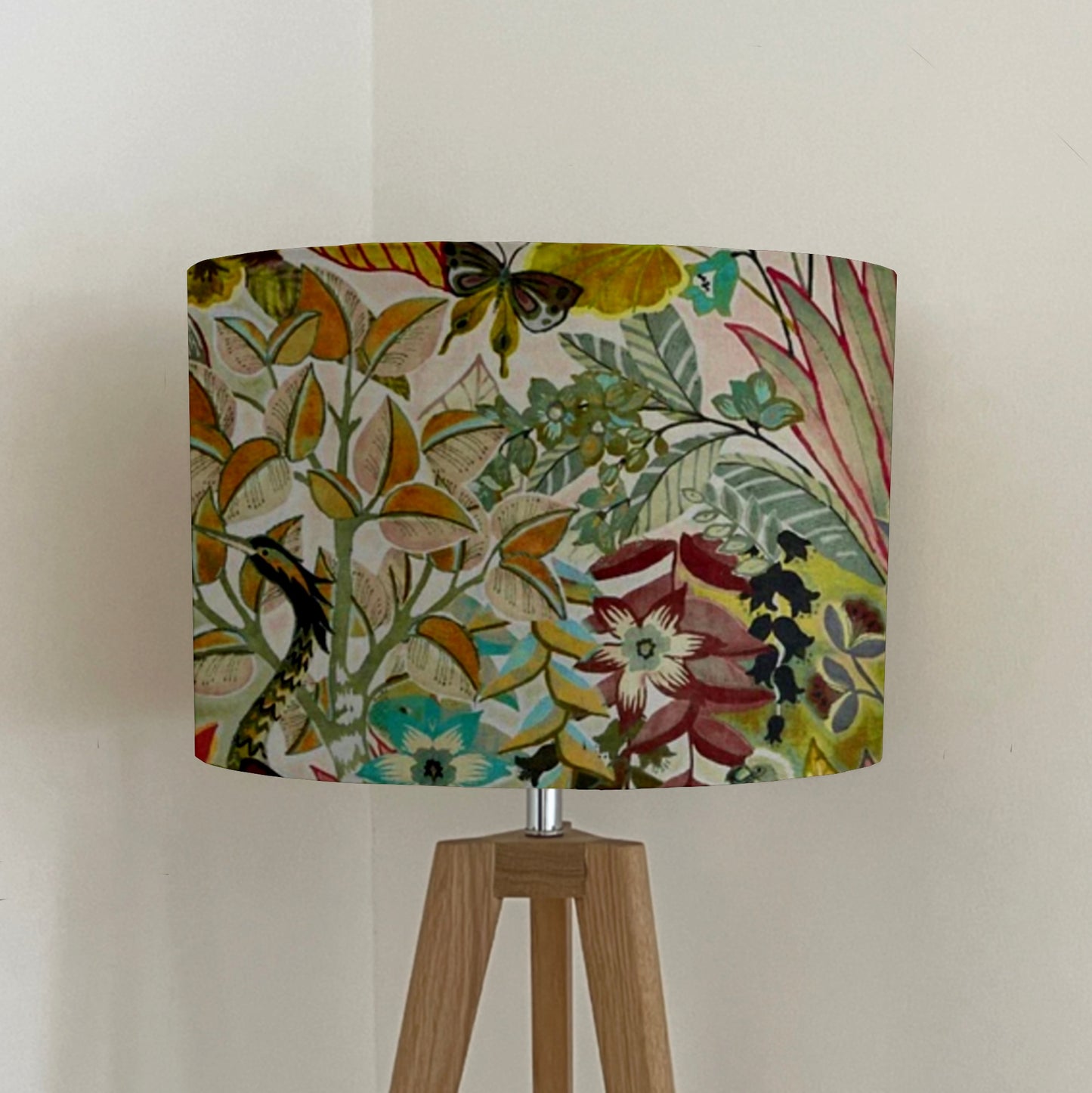 Floral pastel velvet, drum lampshade /ceiling shade with a white lining