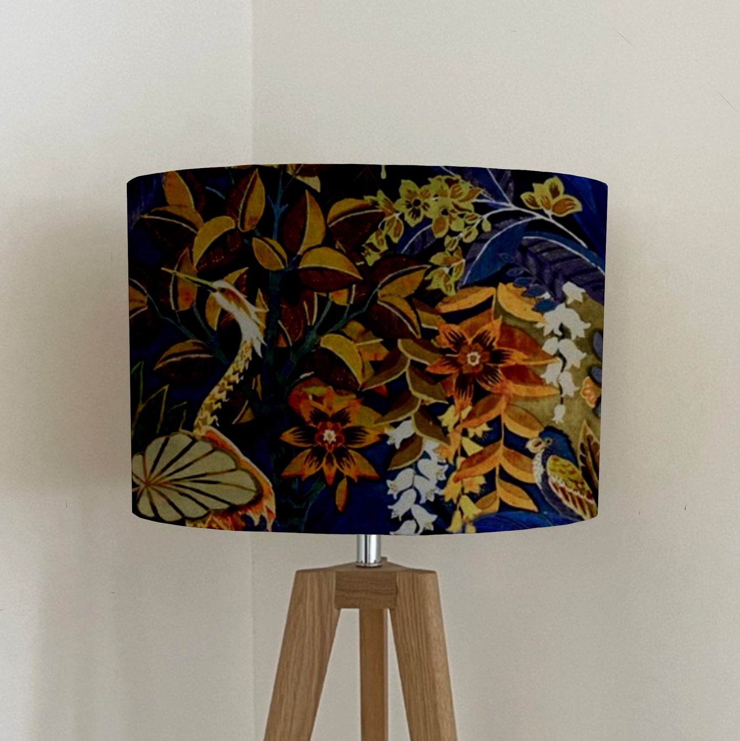 Floral midnight velvet, drum lampshade /ceiling shade with a white lining