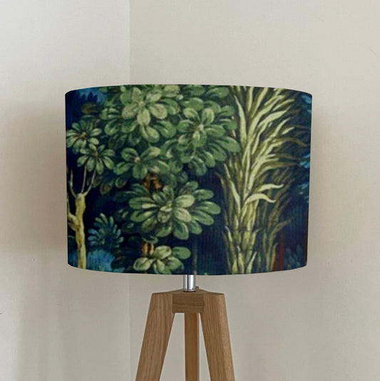 Forbidden forest velvet, drum lampshade /ceiling shade with a white lining