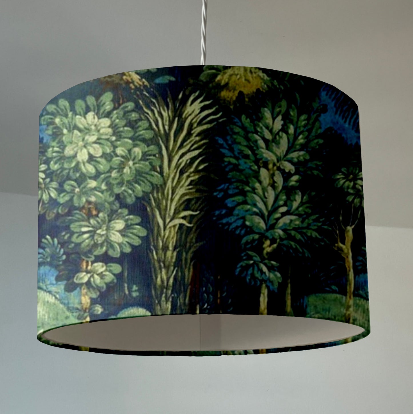 Forbidden forest velvet, drum lampshade /ceiling shade with a white lining