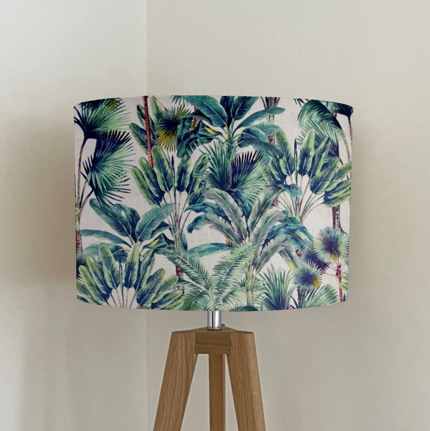 Tropical palm trees velvet drum lampshade / ceiling shade with a white lining