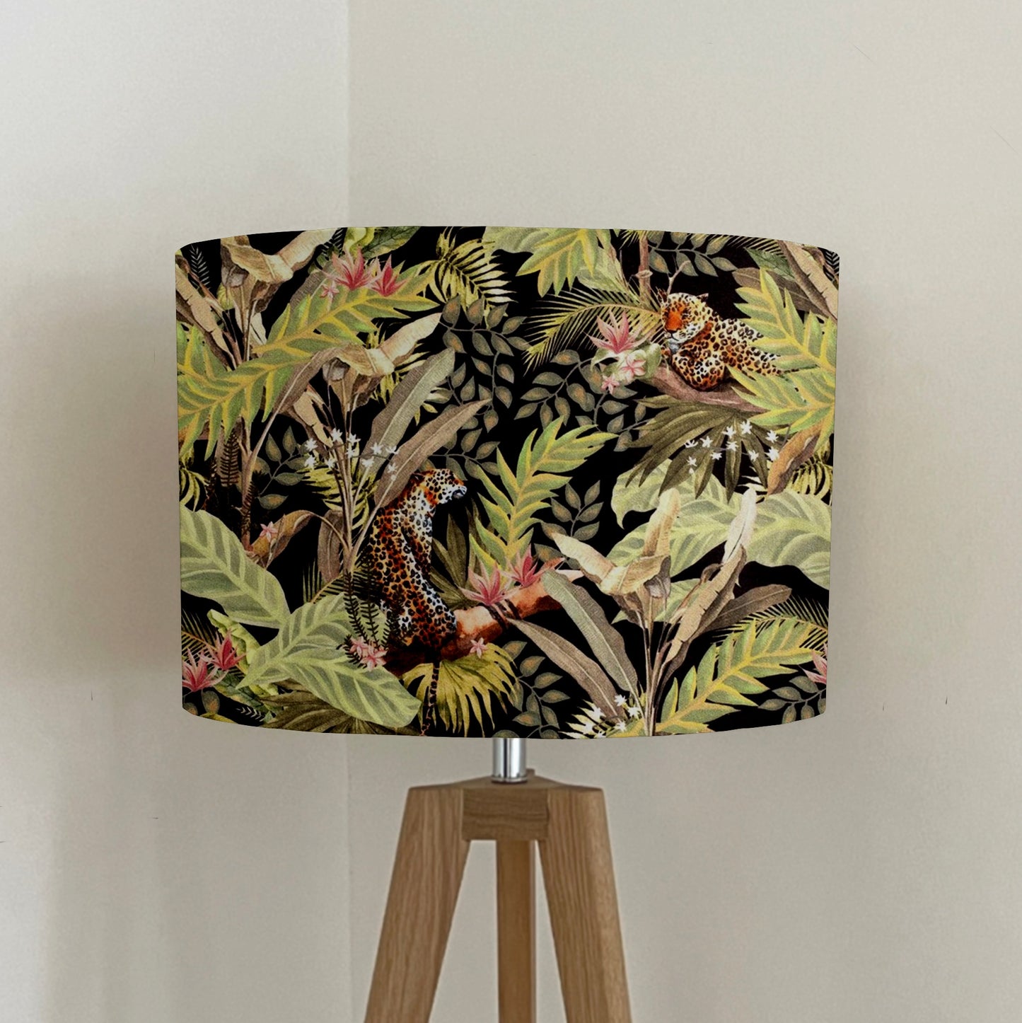 Leopard palm trees velvet, drum lampshade /ceiling shade with a white lining