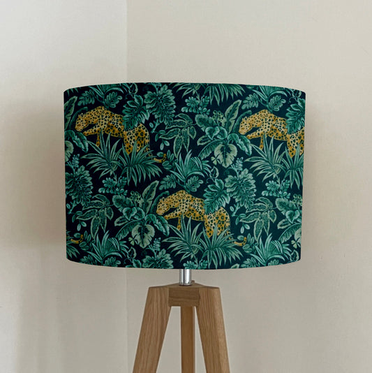 Leopard jungle velvet, drum lampshade /ceiling shade with a white lining