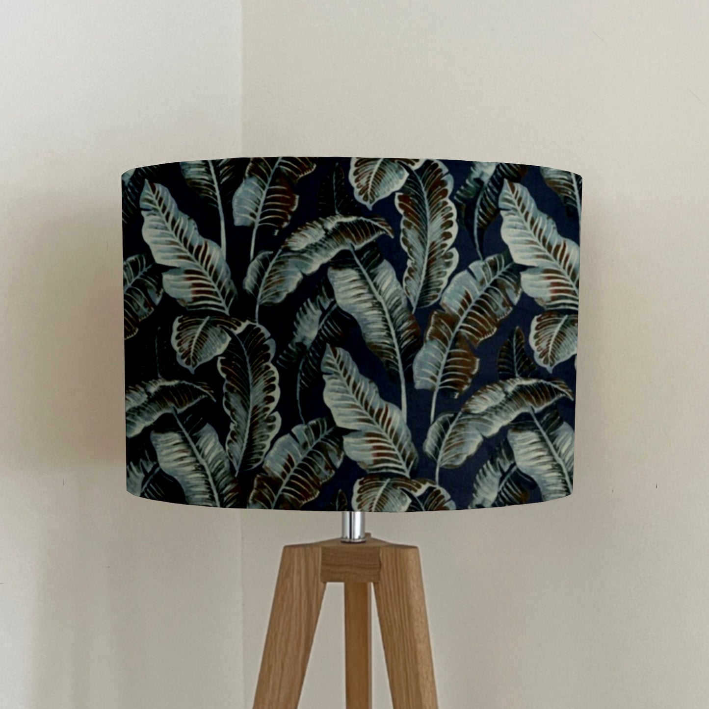 Navy leaves velvet, drum lampshade /ceiling shade with a white lining