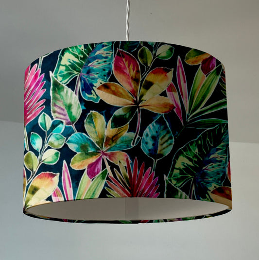 Rainforest velvet multicoloured, drum lampshade /ceiling shade with a white lining