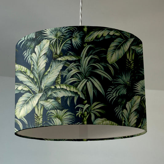 Tripura midnight velvet, drum lampshade /ceiling shade with a white lining