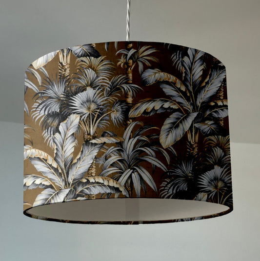 Tripura gold velvet, drum lampshade /ceiling shade with a white lining