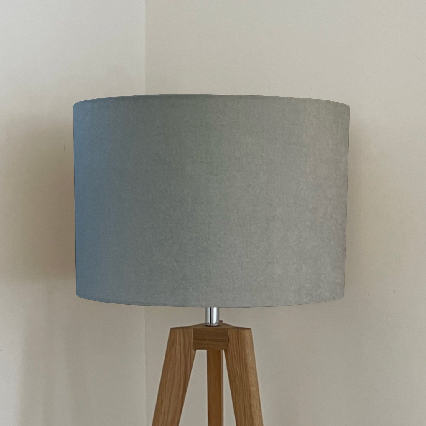 Grey velvet drum lampshade/ ceiling shade with a white lining