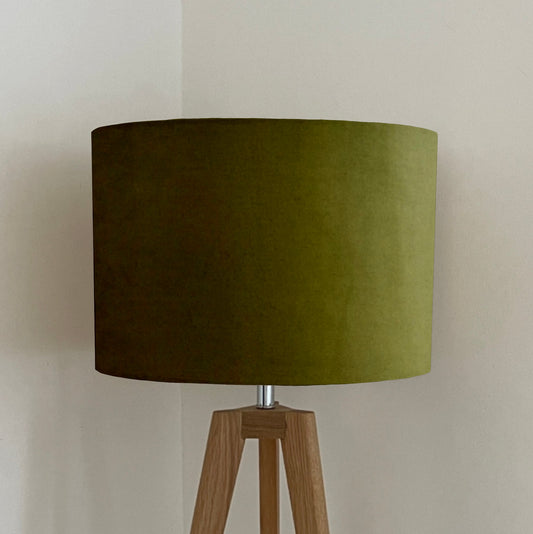 Olive velvet drum lampshade/ ceiling shade with a white lining