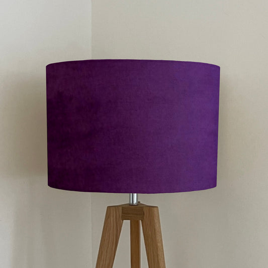 Purple velvet drum lampshade/ ceiling shade with a white lining