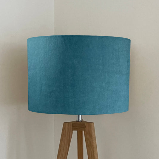 Teal velvet drum lampshade/ ceiling shade with a white lining