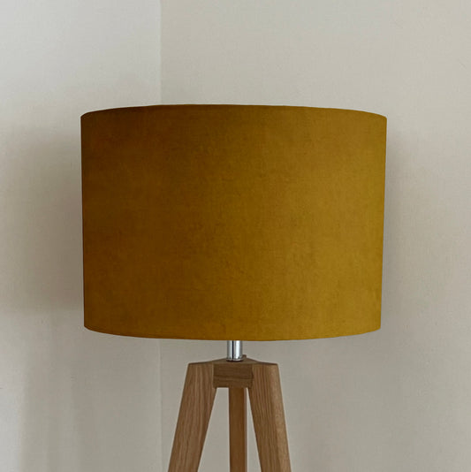 Mustard velvet drum lampshade/ ceiling shade with a white lining