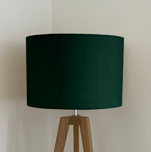 Green velvet drum lampshade/ ceiling shade with a white lining