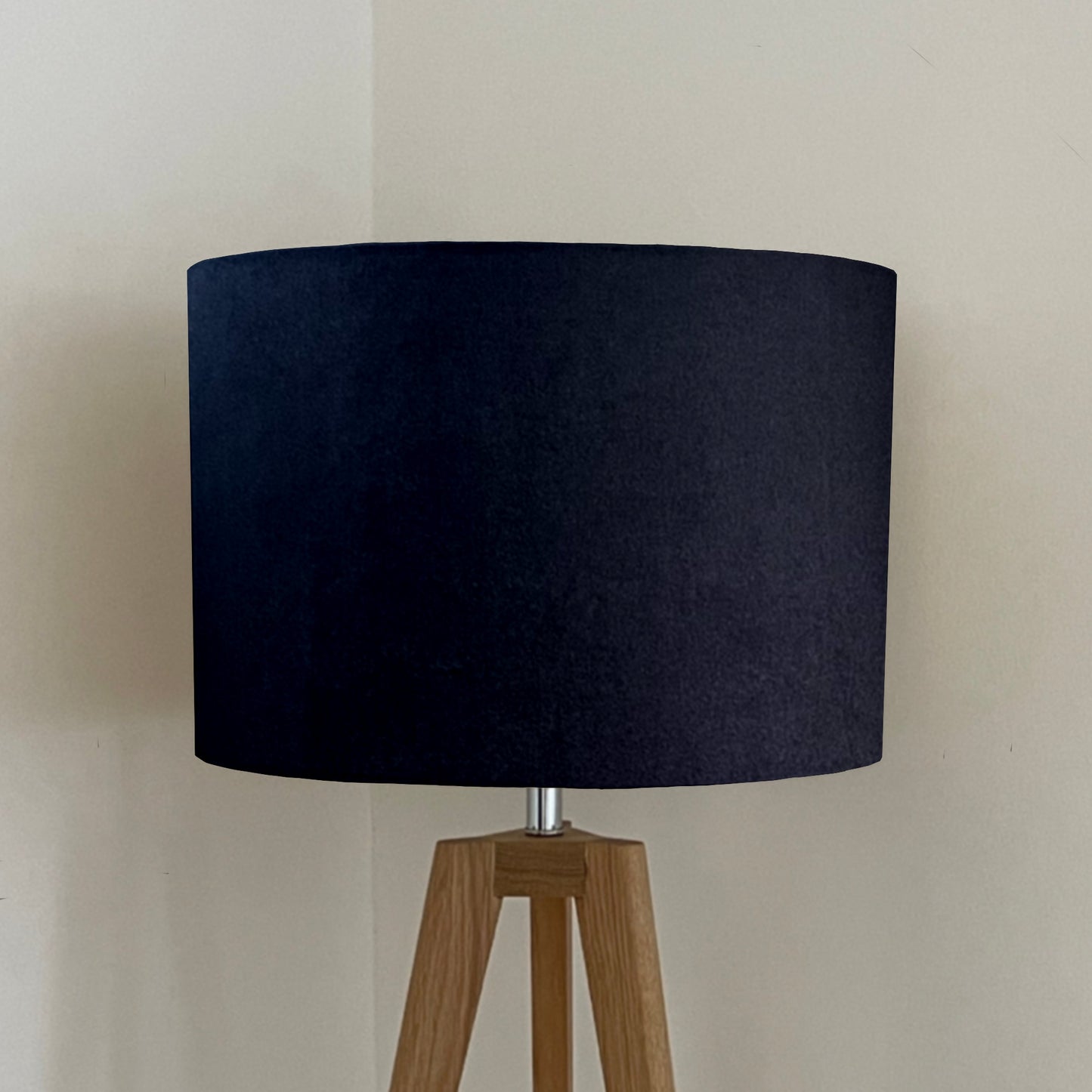 Black velvet drum lampshade/ ceiling shade with a white lining