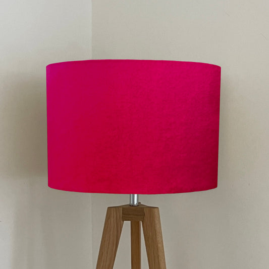 Cerise velvet drum lampshade/ ceiling shade with a white lining