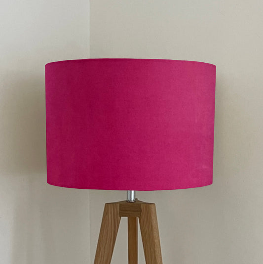 Pink velvet drum lampshade/ ceiling shade with a white lining