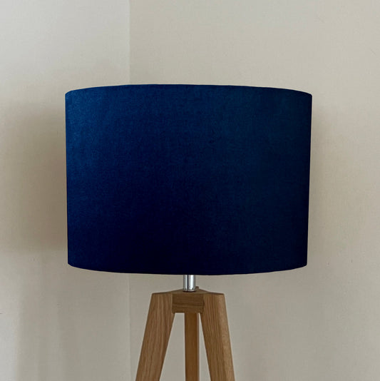 Navy velvet drum lampshade/ ceiling shade with a white lining