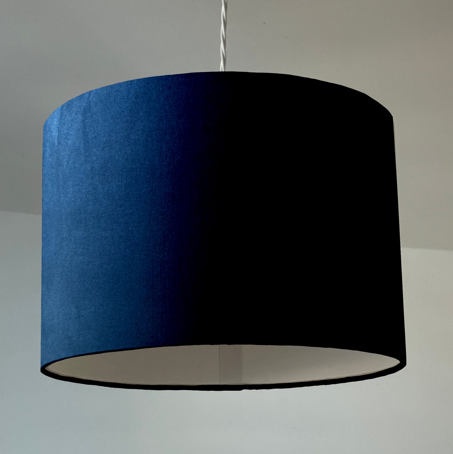 Navy velvet drum lampshade/ ceiling shade with a white lining