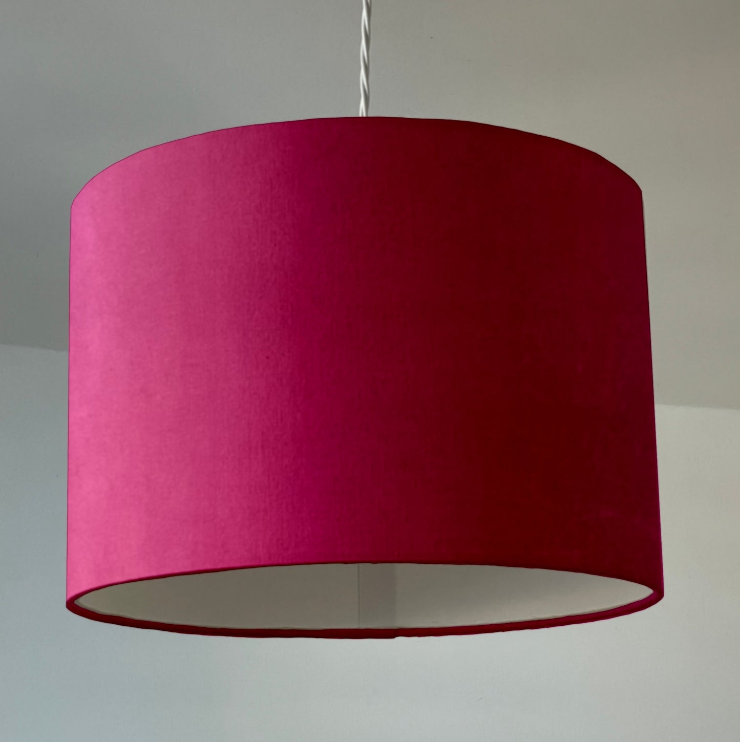 Pink velvet drum lampshade/ ceiling shade with a white lining