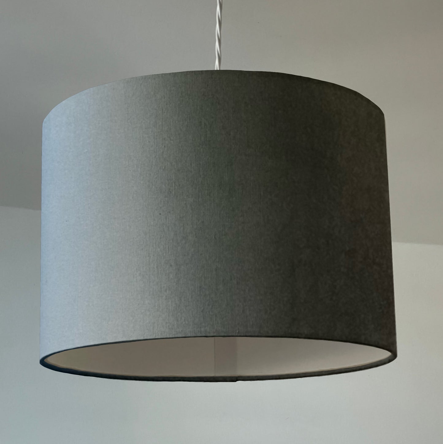 Grey velvet drum lampshade/ ceiling shade with a white lining