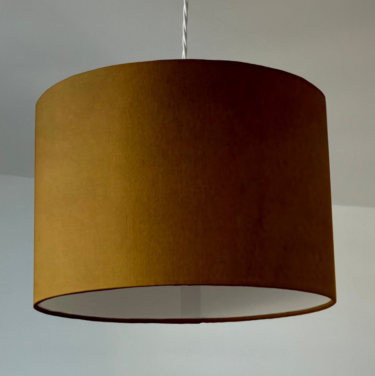 Mustard velvet drum lampshade/ ceiling shade with a white lining