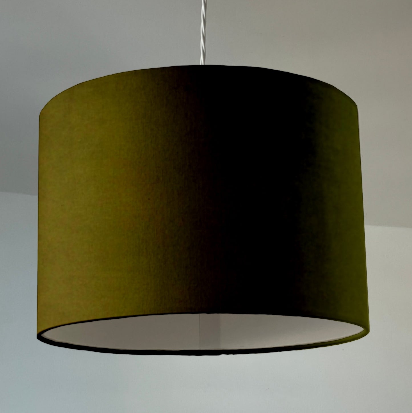 Olive velvet drum lampshade/ ceiling shade with a white lining