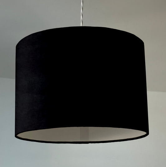 Black velvet drum lampshade/ ceiling shade with a white lining