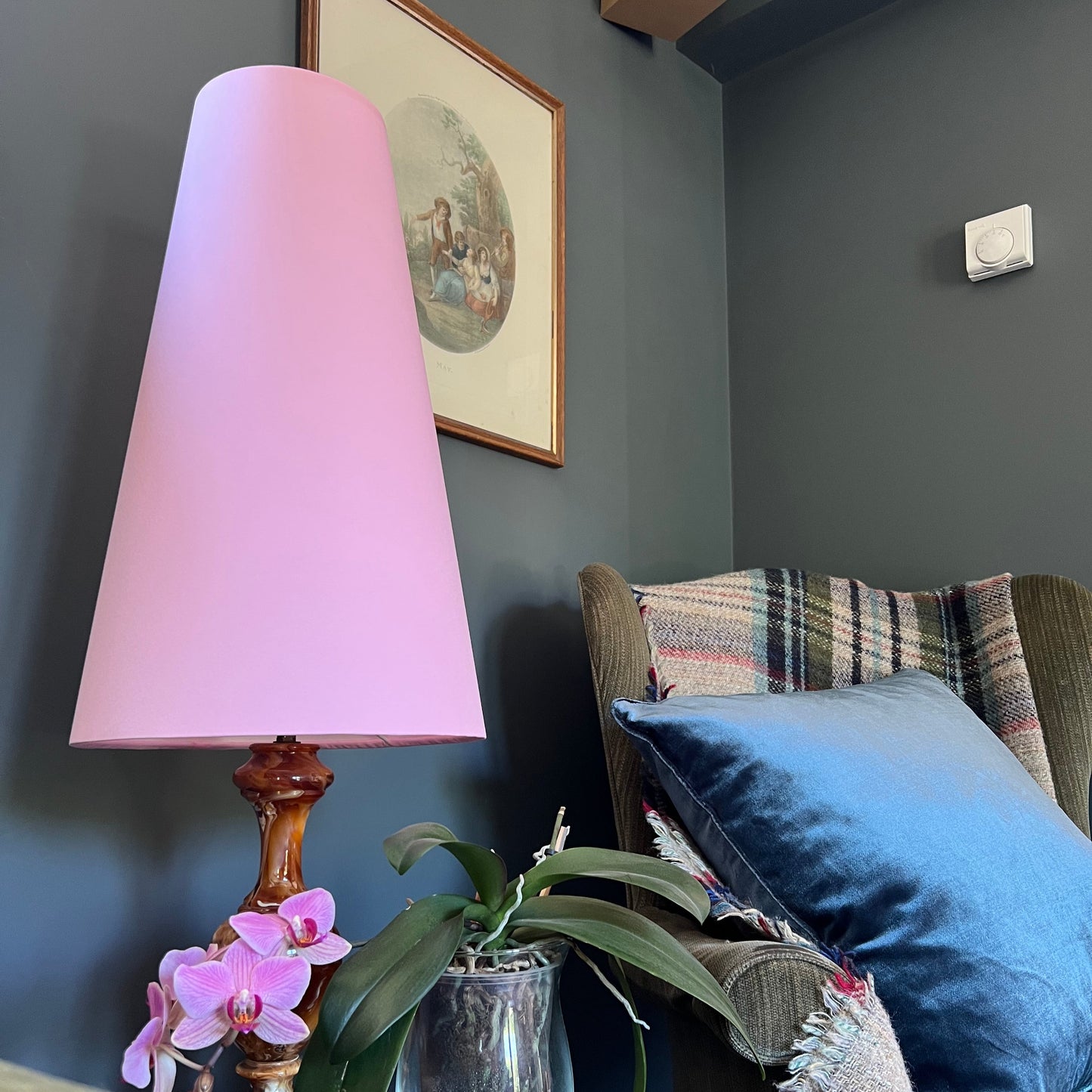 Light pink cotton cone lampshade, extra tall lampshade