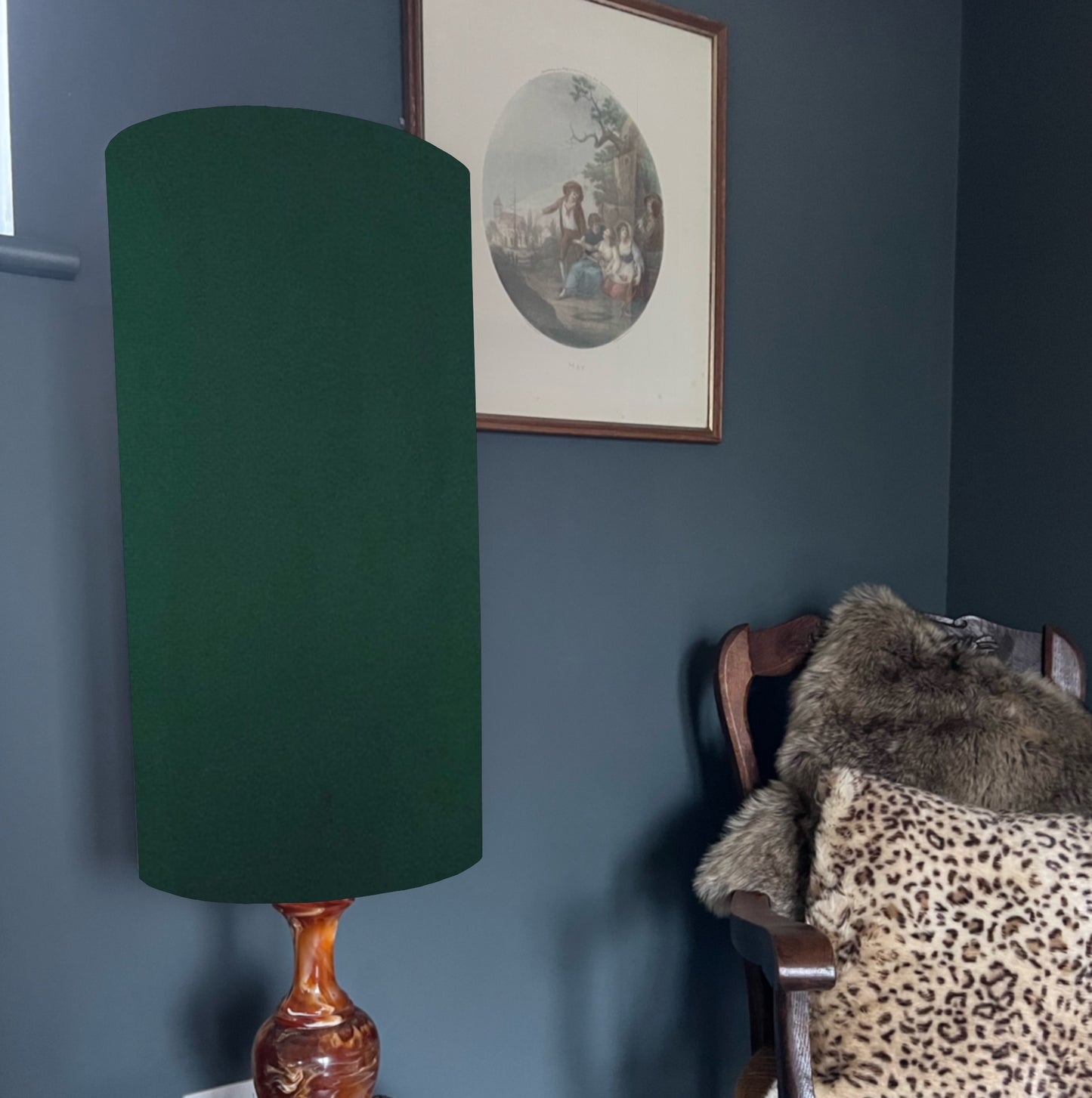 Green Velvet cylinder lampshade, extra tall lampshade