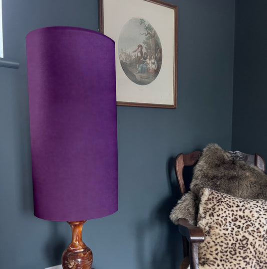 Purple velvet cylinder lampshade, extra tall lampshade