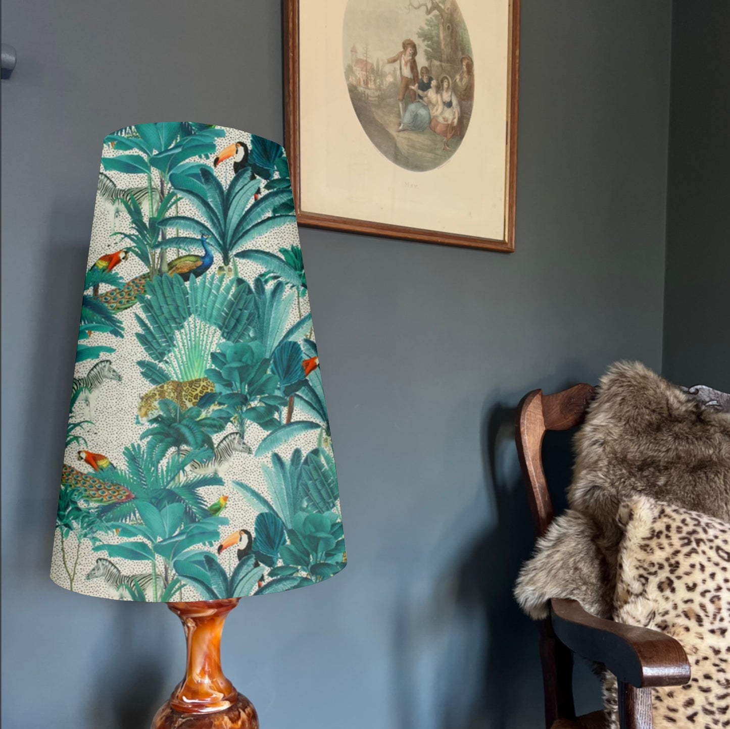 Jungle velvet cone lampshade, in white, extra tall lampshade