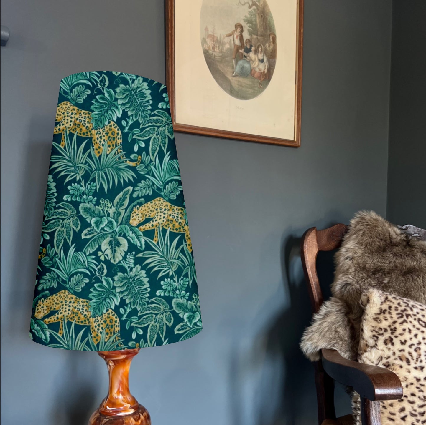 Jungle Leopard Velvet cone lampshade, extra tall lampshade