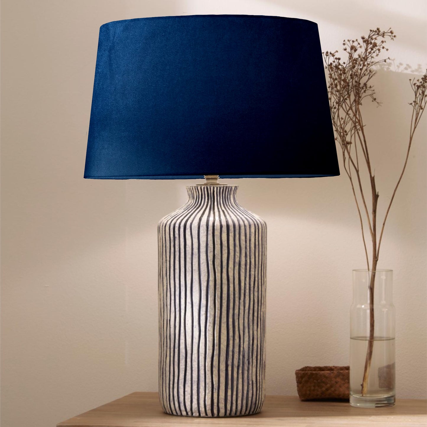 Blue and white stripe stoneware table lamp PREORDER