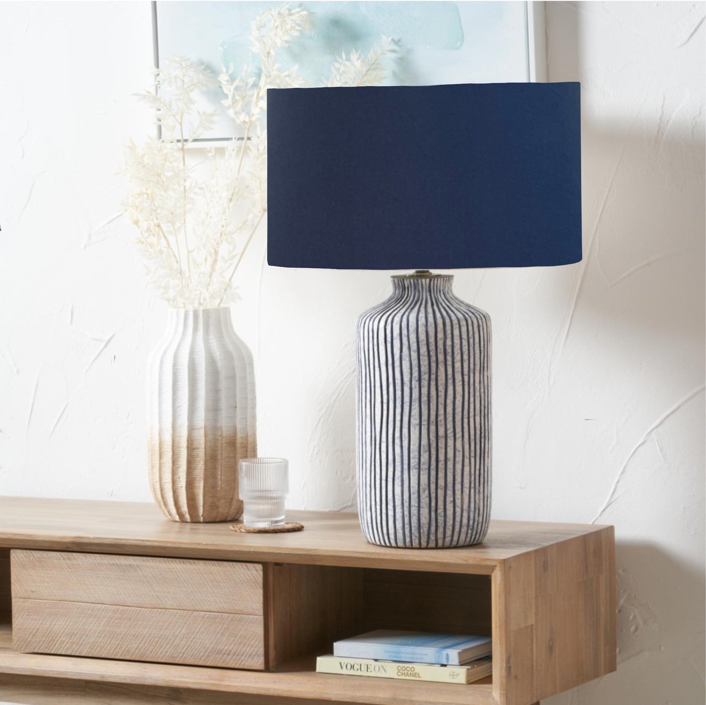 Blue and white stripe stoneware table lamp PREORDER