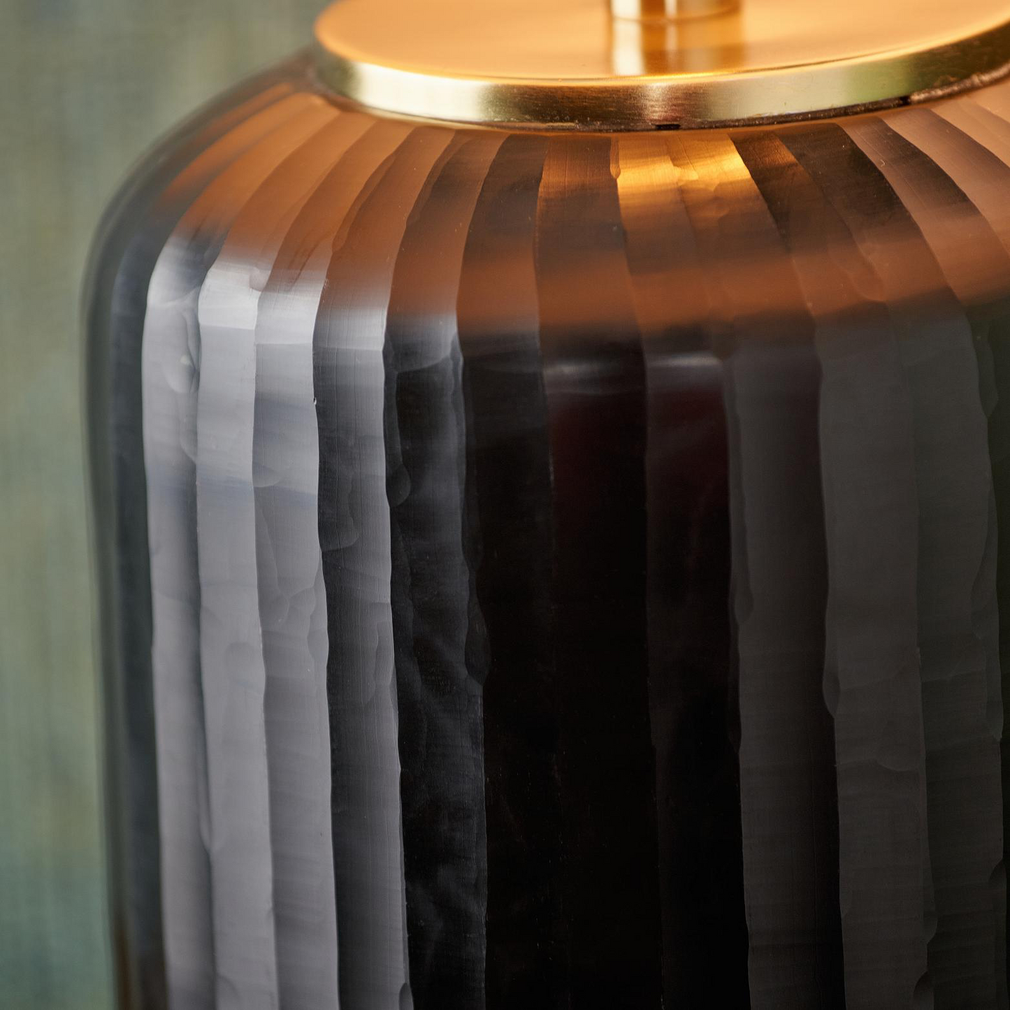 Matt black, stripe cut glass table lamp