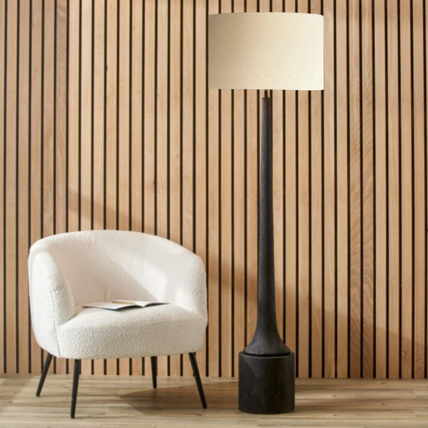 Black wood tall neck floor lamp