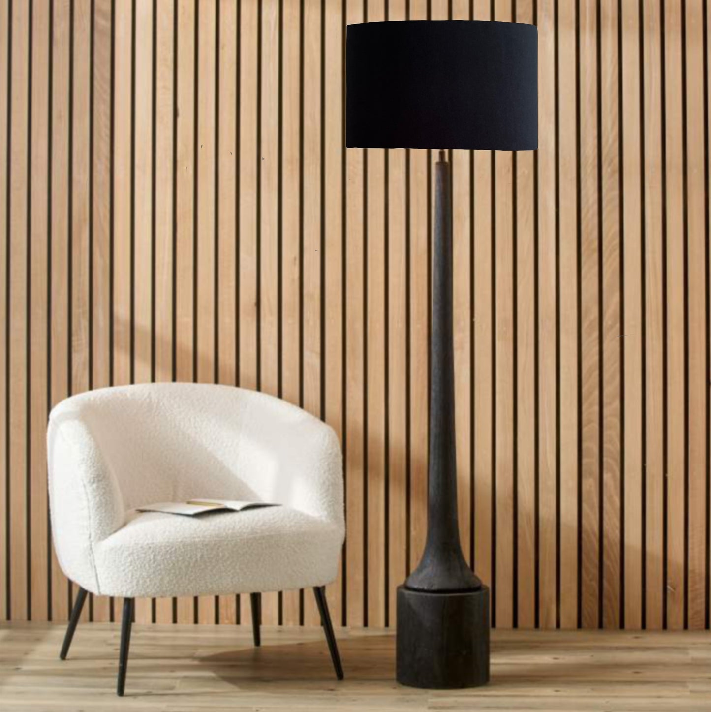 Black wood tall neck floor lamp