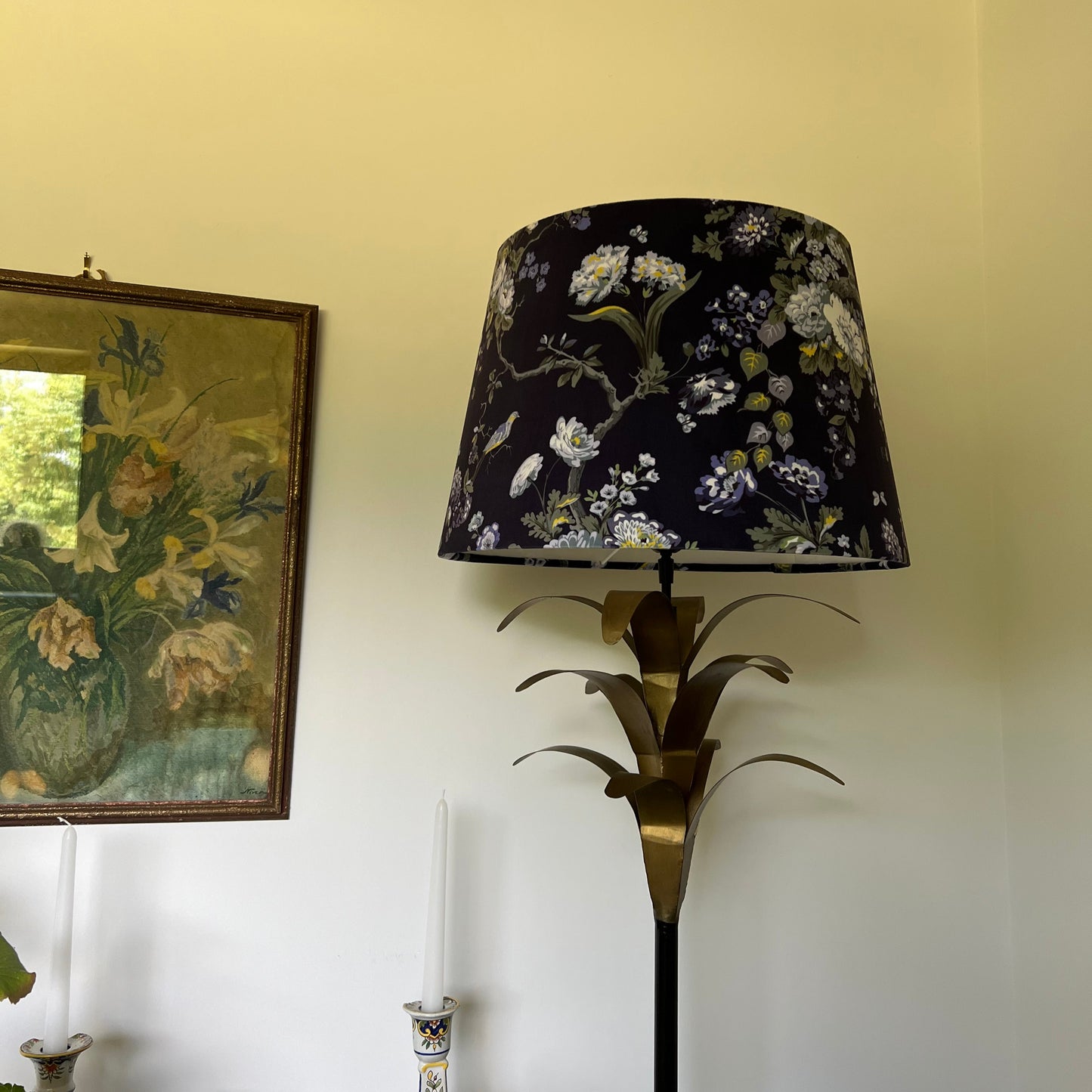 Navy floral velvet french drum lampshade/ ceiling light shade, empire lampshade