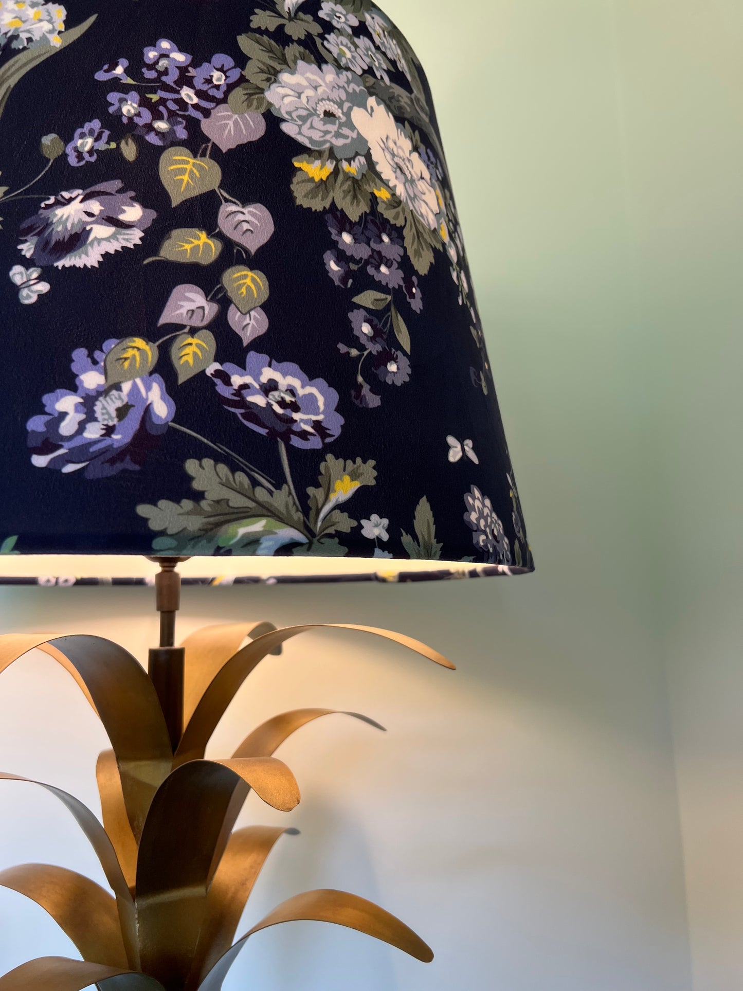 Navy floral velvet french drum lampshade/ ceiling light shade, empire lampshade