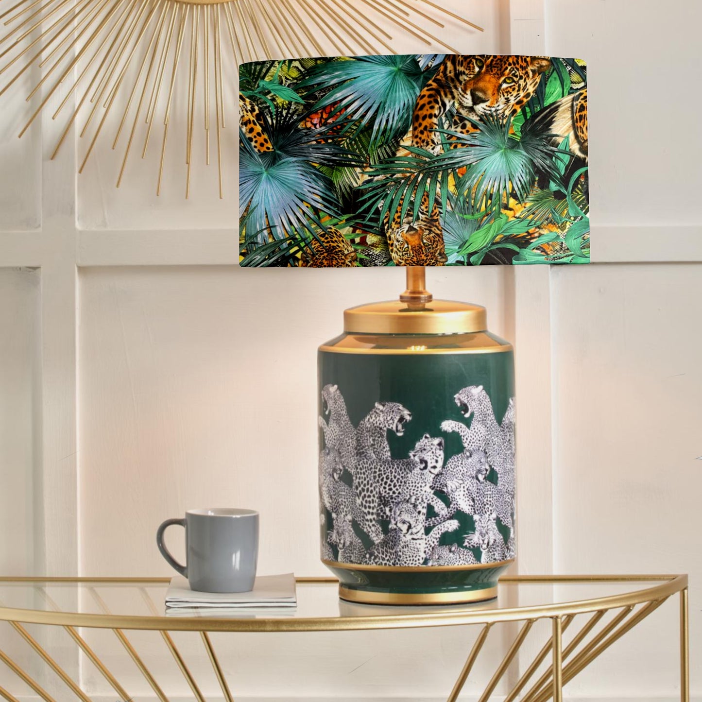 Green cheetah, ceramic table lamp