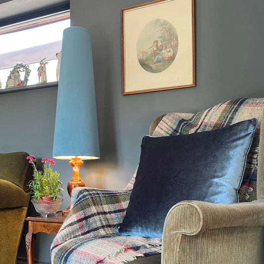 Teal blue Velvet cone lampshade, extra tall lampshade