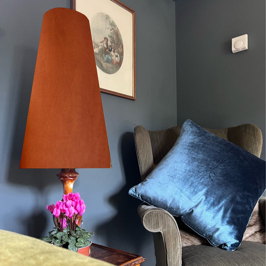 Burnt orange Velvet cone lampshade, extra tall lampshade